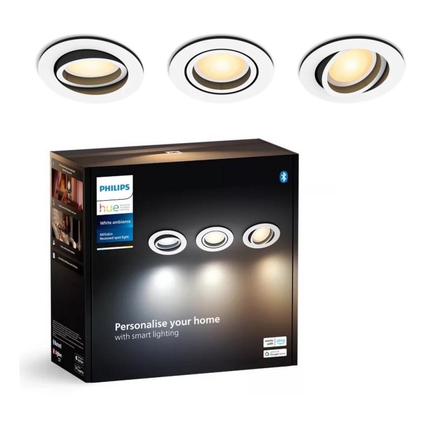 Philips - KOMPLEKTAS 3x LED pritemdomas įleidžiamas lubinis šviestuvas Hue MILLISKIN 1xGU10/4,2W/230 2200-6500K