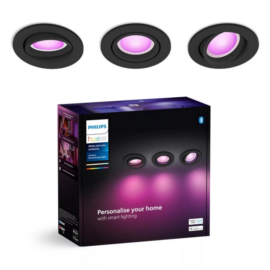 Philips - KOMPLEKTAS 3xLED RGBW Pritemdomas įleidžiamas lubinis šviestuvas Hue CENTURA 1xGU10/4,2W/230V 2000-6500K