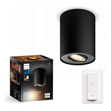 Philips - LED pritemdomas akcentinis apšvietimas Hue PILLAR 1xGU10/4,2W/230V 2200-6500K + nuotolinio valdymo pultas juoda