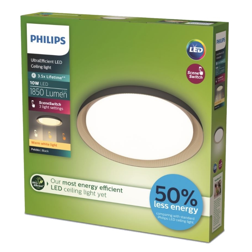Philips - LED Pritemdomas lubinis šviestuvas PEBBLO SCENE SWITCH LED/10W/230V 2700K juoda