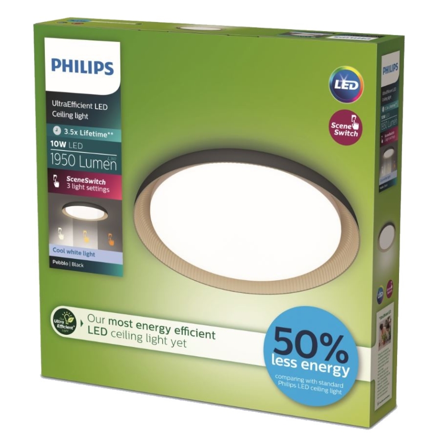 Philips - LED Pritemdomas lubinis šviestuvas PEBBLO SCENE SWITCH LED/10W/230V 4000K juoda