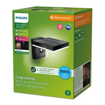 Philips - LED sieninis šviestuvas su jutikliu, įkraunamas saulės energija ZONAL LED/1,3W/3,7V IP44