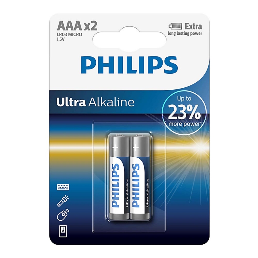 Philips LR03E2B/10 - 2 vnt šarminės baterijos  AAA ULTRA ALKALINE 1,5V 1250mAh