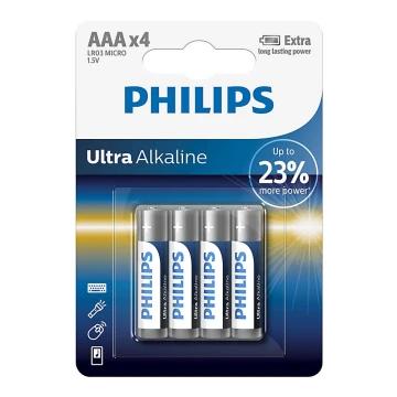 Philips LR03E4B/10 - 4 vnt šarminės baterijos  AAA ULTRA ALKALINE 1,5V 1250mAh