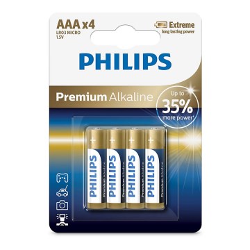 Philips LR03M4B/10 - 4 vnt šarminės baterijos  AAA PREMIUM ALKALINE 1,5V 1320mAh
