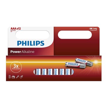 Philips LR03P12W/10 - 12 vnt šarminės baterijos  AAA POWER ALKALINE 1,5V 1150mAh
