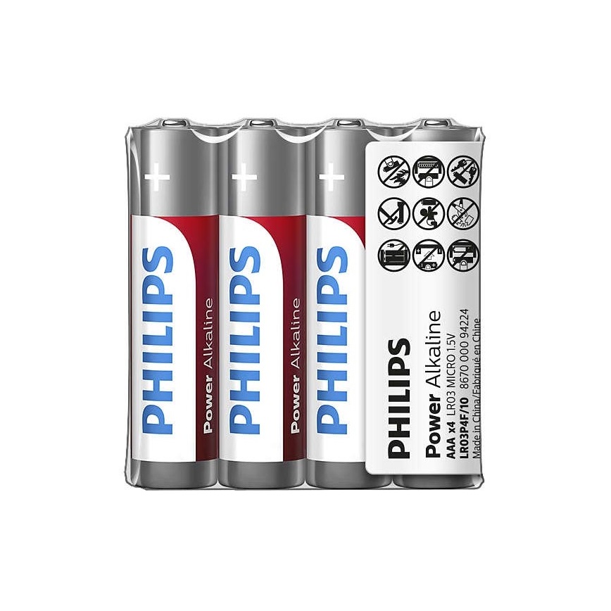 Philips LR03P4F/10 - 4 vnt šarminės baterijos  AAA POWER ALKALINE 1,5V 1150mAh