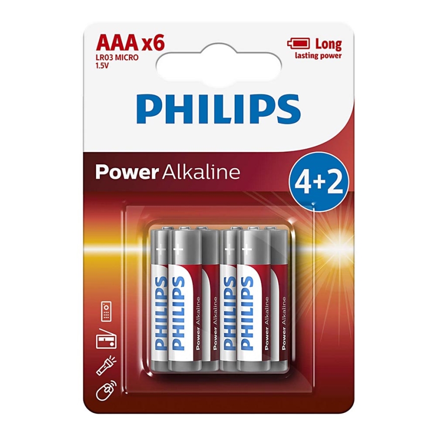 Philips LR03P6BP/10 - 6 vnt šarminės baterijos  AAA POWER ALKALINE 1,5V 1150mAh