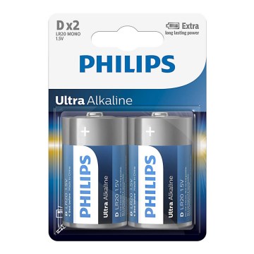 Philips LR20E2B/10 - 2 vnt šarminės baterijos  D ULTRA ALKALINE 1,5V 15000mAh