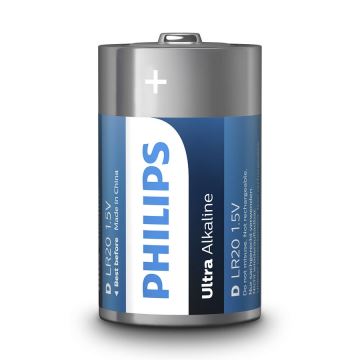 Philips LR20E2B/10 - 2 vnt šarminės baterijos  D ULTRA ALKALINE 1,5V 15000mAh