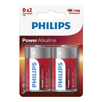 Philips LR20P2B/10 - 2 vnt šarminės baterijos  D POWER ALKALINE 1,5V 14500mAh