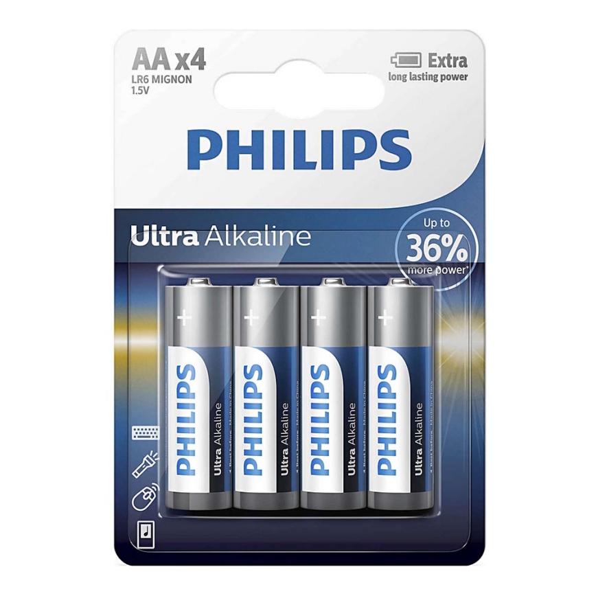 Philips LR6E4B/10 - 4 vnt šarminės baterijos  AA ULTRA ALKALINE 1,5V 2800mAh