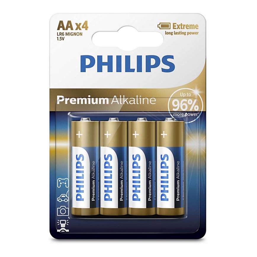 Philips LR6M4B/10 - 4 vnt šarminės baterijos  AA PREMIUM ALKALINE 1,5V 3200mAh