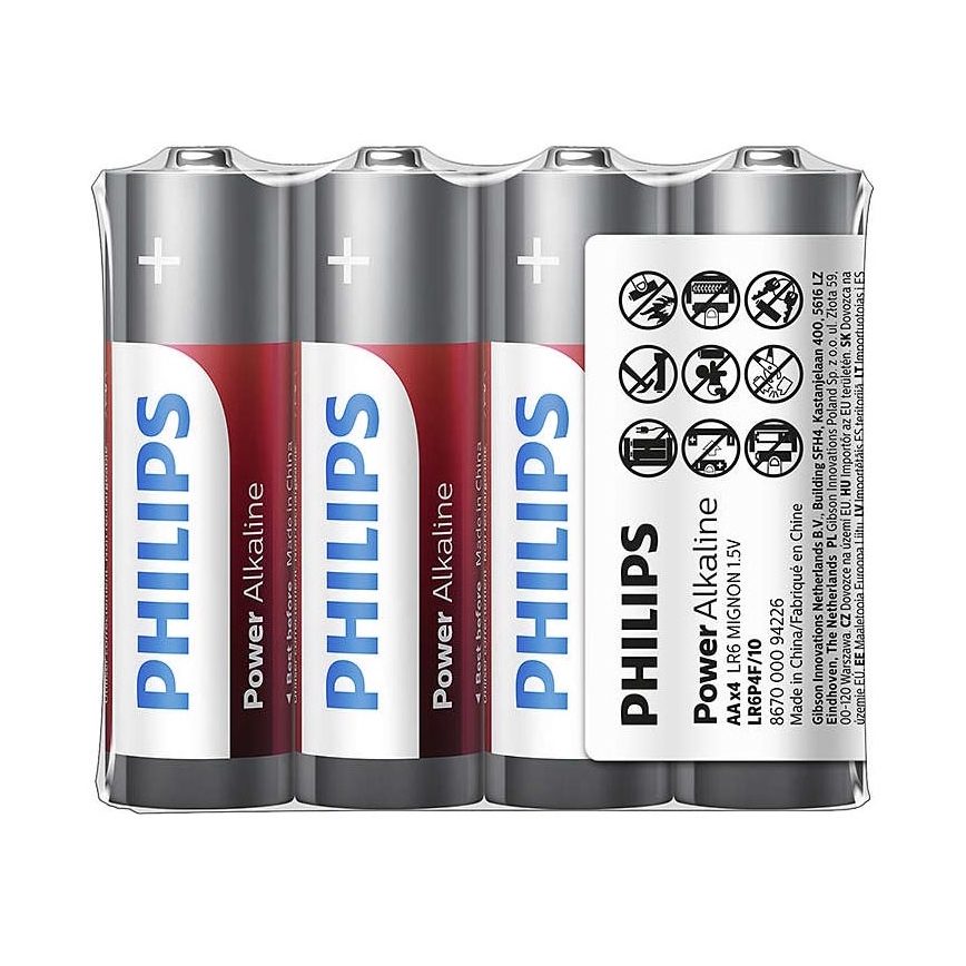 Philips LR6P4F/10 - 4 vnt šarminės baterijos  AA POWER ALKALINE 1,5V 2600mAh