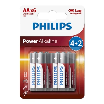 Philips LR6P6BP/10 - 6 vnt šarminės baterijos  AA POWER ALKALINE 1,5V 2600mAhV