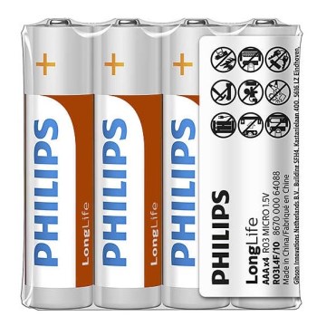 Philips R03L4F/10 - 4 vnt cinko chlorido baterijos  AAA LONGLIFE 1,5V 450mAh