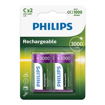 Philips R14B2A300/10 - 2 vnt įkraunamos baterijos C MULTILIFE NiMH/1,2V/3000 mAh