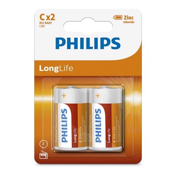 Philips R14L2B/10 - 2 vnt cinko chlorido baterijos  C LONGLIFE 1,5V 2800mAh