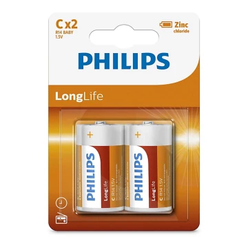 Philips R14L2B/10 - 2 vnt cinko chlorido baterijos  C LONGLIFE 1,5V 2800mAh