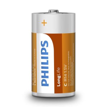 Philips R14L2B/10 - 2 vnt cinko chlorido baterijos  C LONGLIFE 1,5V 2800mAh