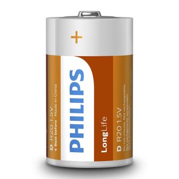 Philips R20L2B/10 - 2 vnt cinko chlorido baterijos  D LONGLIFE 1,5V 5000mAh