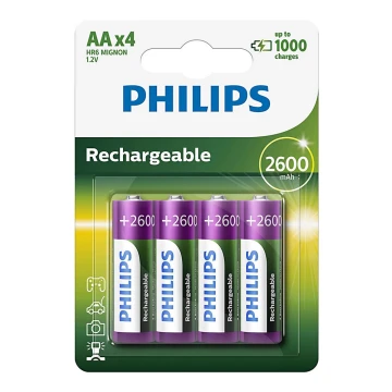 Philips R6B4B260/10 - 4 vnt įkraunamos baterijos AA MULTILIFE NiMH/1,2V/2600 mAh