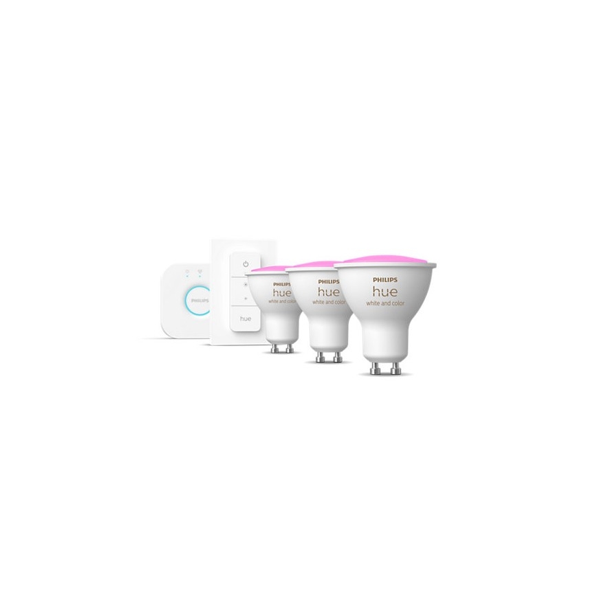 Pradinis paketas Philips Hue WHITE AND COLOR AMBIANCE 3xGU10/4,3W 2000-6500K + sujungimo įrenginys