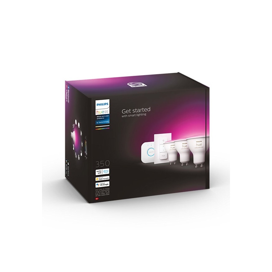 Pradinis paketas Philips Hue WHITE AND COLOR AMBIANCE 3xGU10/4,3W 2000-6500K + sujungimo įrenginys