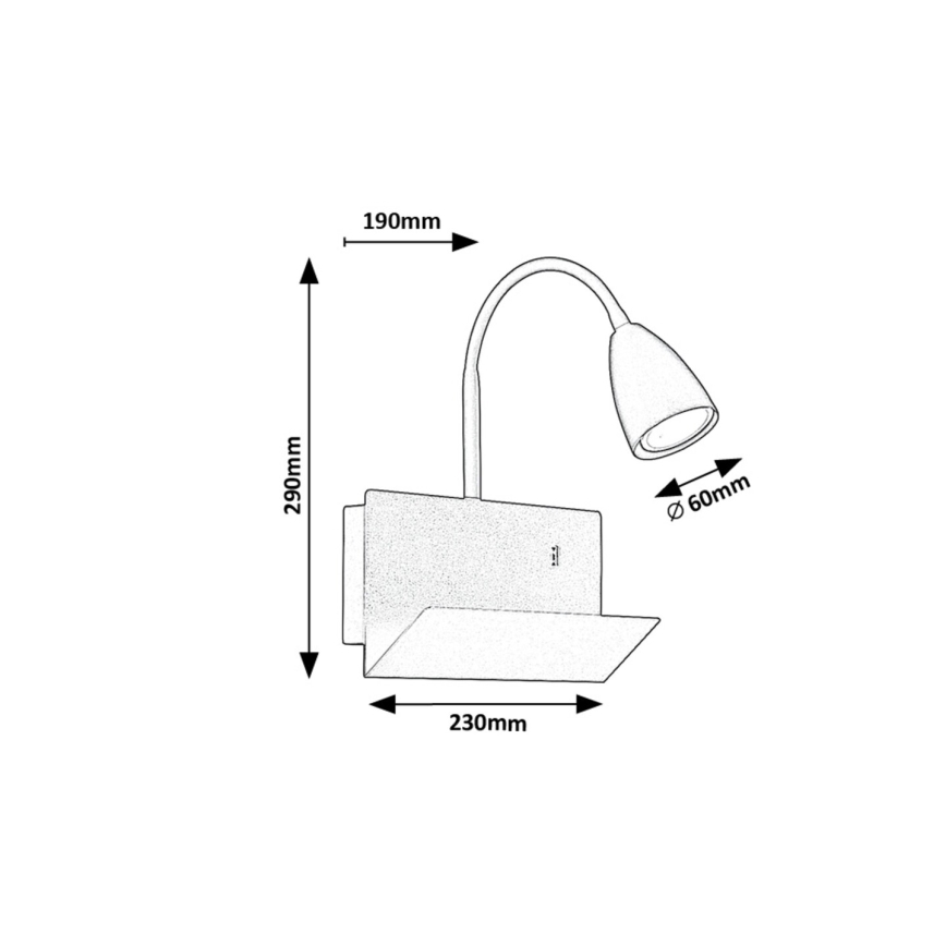 Rabalux - Sieninis šviestuvas su lentyna ir USB port 1xGU10/25W/230V juoda