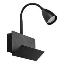 Rabalux - Sieninis šviestuvas su lentyna ir USB port 1xGU10/25W/230V juoda