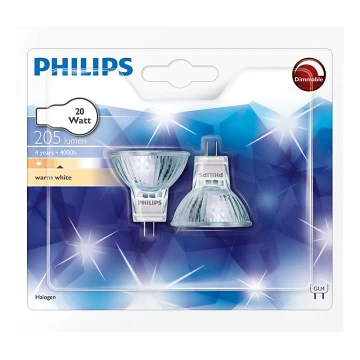 RINKINYS 2x Didelio našumo lemputė Philips HALOGEN GU4/20W/12V 3000K