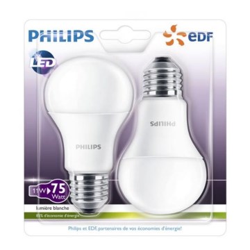 RINKINYS 2x LED Lemputės Philips A60 E27/11W/230V 2700K