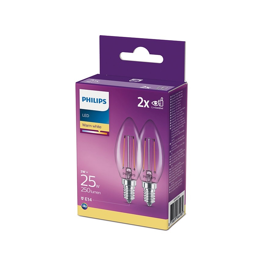 RINKINYS 2x LED Lemputės Philips B35 E14/2W/230V 2700K