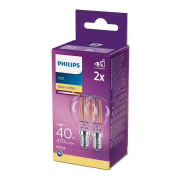 RINKINYS 2x LED Lemputės Philips P45 E14/4,3W/230V 2700K