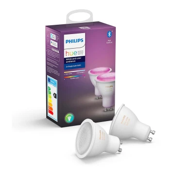 RINKINYS 2x Pritemdomos LED elektros lemputės Philips HUE WHITE AND COLOR AMBIANCE GU10/4,3W/230V