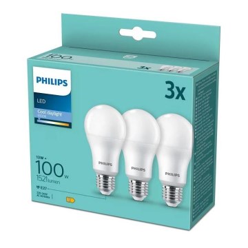 RINKINYS 3x LED Lemputės Philips A67 E27/13W/230V 6500K