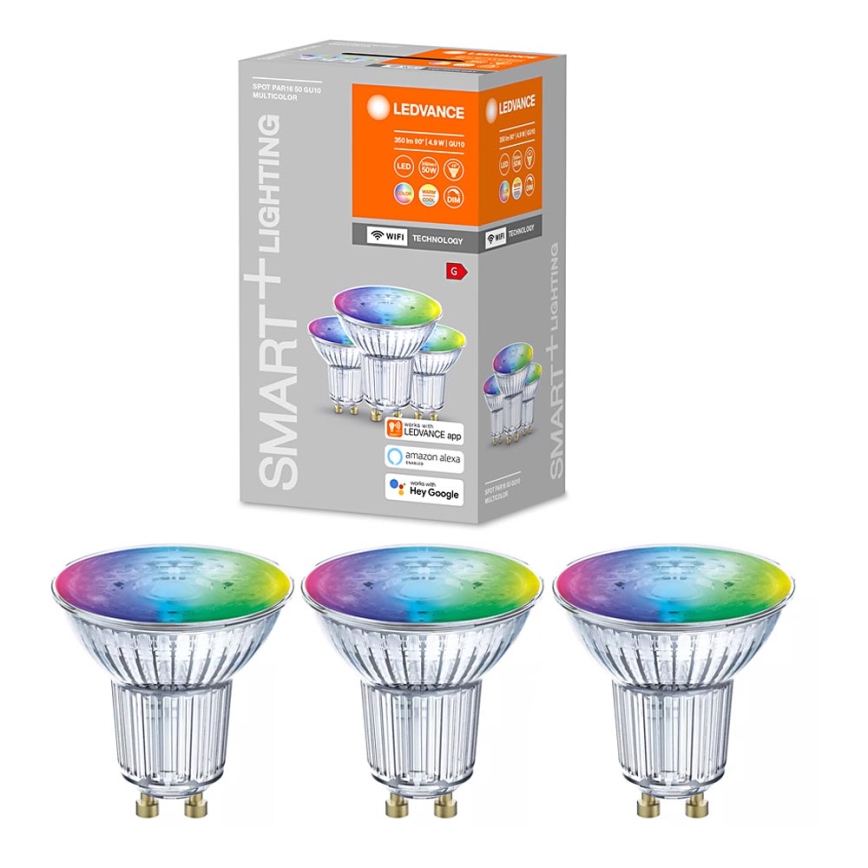 RINKINYS 3x LED RGBW Pritemdomos lemputės SMART+ GU10/4,9W/230V 2700K-6500K - Ledvance