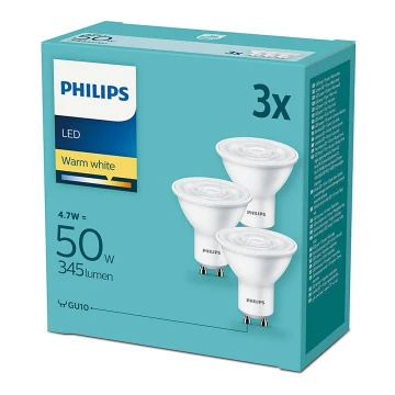 RINKINYS 3xLED Elektros lemputės Philips GU10/4,7W/230V 2700K