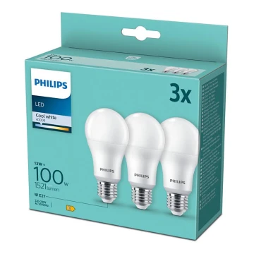 RINKINYS 3xLED Lemputė Philips A60 E27/13W/230V 4000K