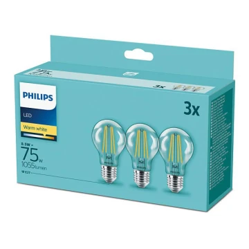 RINKINYS 3xLED Lemputė Philips E27/8,5W/230V 2700K