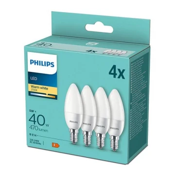 Rinkinys 4x LED Lemputės Philips B35 E14/5W/230V 2700K