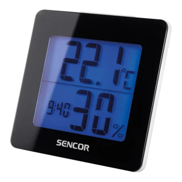 Sencor - Meteorologinė stotis su LCD ekranu ir žadintuvu 1xAA juoda