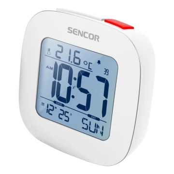 Sencor - Žadintuvas su LCD ekranu ir termometru 2xAAA baltos spalvos