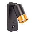 Sieninis prožektorius su USB įkrovikliu 1xGU10/35W/230V juodas/aukso