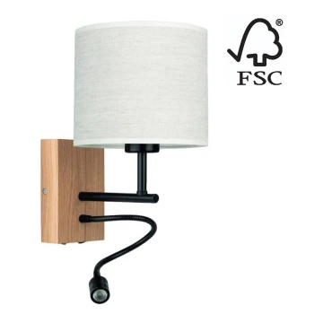 Sieninis šviestuvas BOHO 1xE27/25W + LED/1W/230V ąžuolas – FSC sertifikuota