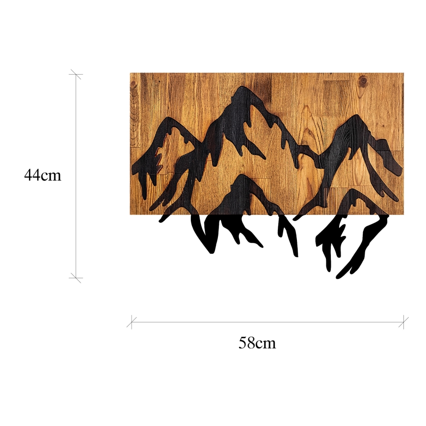 Sienų dekoracija 58x44 cm kalnai medis/metalas