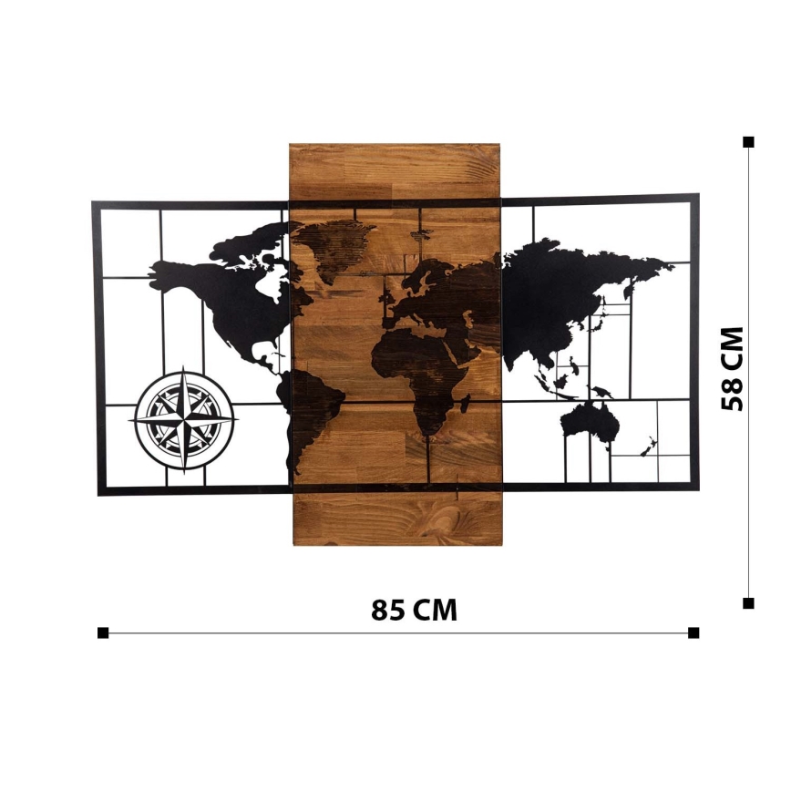 Sienų dekoracija 58x85 cm žemėlapis medis/metalas