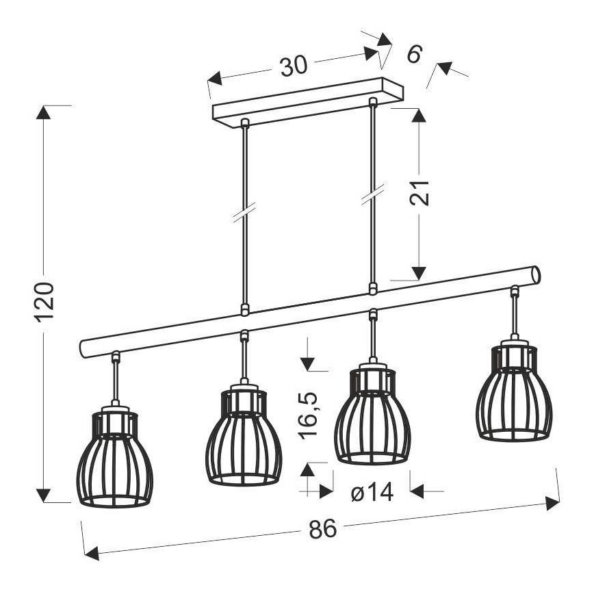 Sietynas, kabinamas ant virvės BERNITA 4xE27/60W/230V