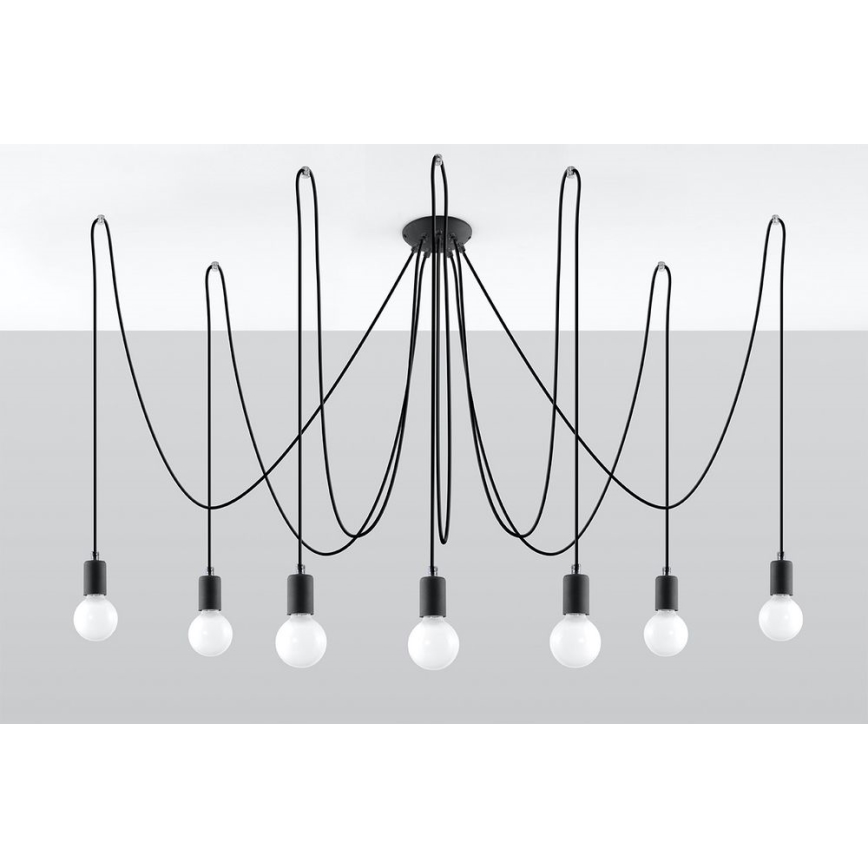 Sietynas, kabinamas ant virvės EDISON 7 7xE27/60W/230V juoda