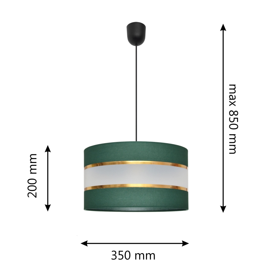 Sietynas, kabinamas ant virvės HELEN 1xE27/60W/230V diametras 35 cm žalia/auksas